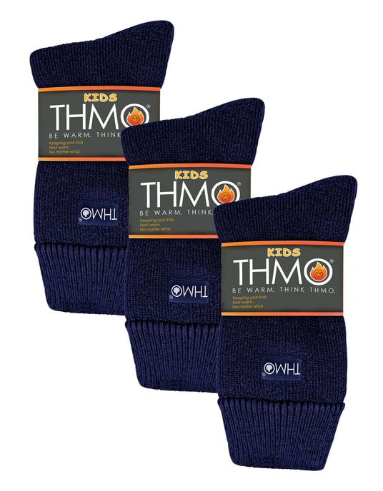 3 Pares Multipack Niños Calcetines Térmicos | THMO | Ribbed Soft Top Fleece Fluffy Inner Warm Socks for Boys & Girls - Azul Marino - Image 2