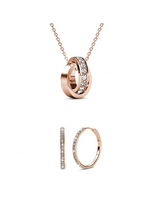 Conjuntos de aros circulares elegantes: oro rosa y cristal - Image 1
