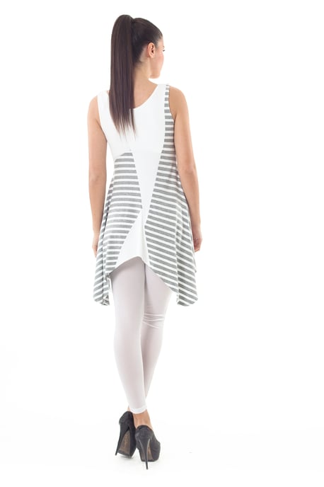 Asymmetrical Stripe Detail Tunic Grey