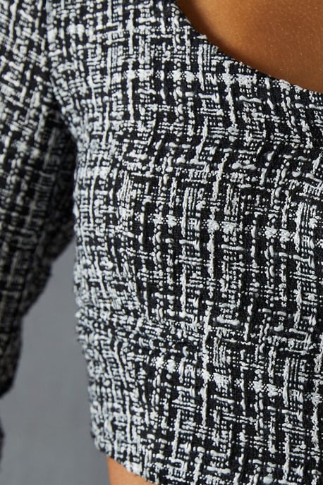 Boucle Feather Trim Cropped Jacket
