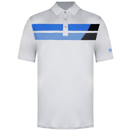 Polo de golf gris jaspeado para hombre con estampado asimétrico Island Green - Image 1