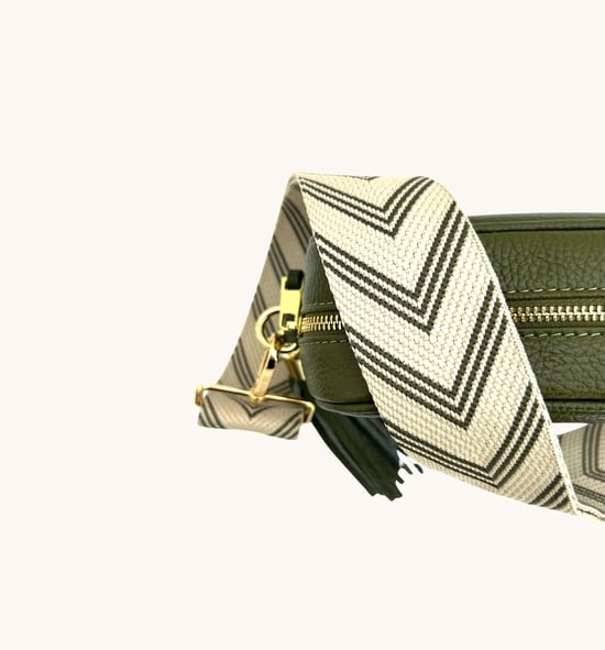 Olive Green Leather Crossbody Bag With Olive Green Arrow Strap