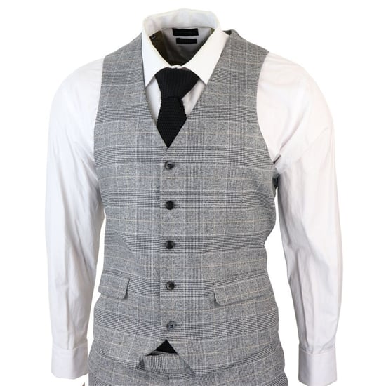 Traje Príncipe de Gales de 3 piezas en gris a cuadros para hombre - Image 5