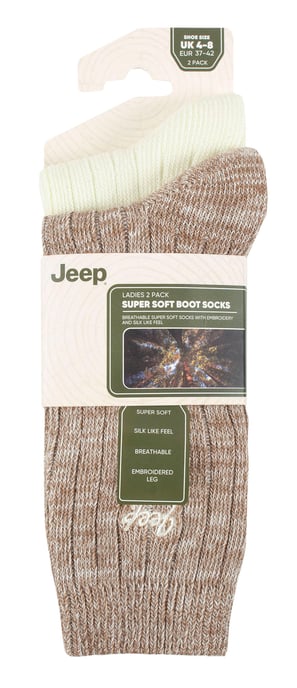Womens Walking Boot Socks | Jeep | 2 Pack Calcetines Running Poliéster Alto Rendimiento - Taupe / Cream - Image 2