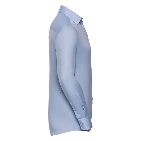 Russell Collection Mens Herringbone Long-Sleeved Formal Shirt (Light Blue) - Image 3