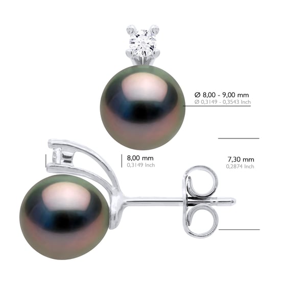 Earrings of Silver 925 & Cubic Zirconia adorned with 2 Real Cultured Tahiti Pearls Pear 8-9 mm - Image 2