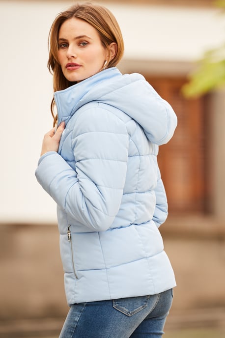 Powder Blue Premium Padded Jacket With Silver Zip Pockets