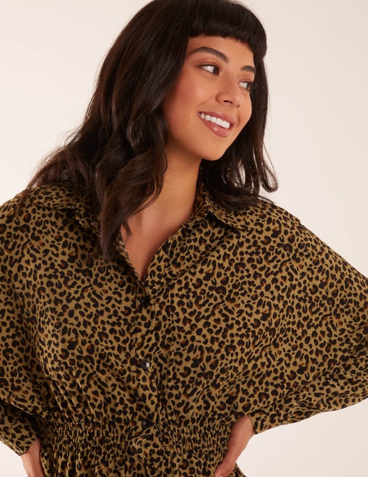 Leopard Print Shirred Waist Shirt - Image 3
