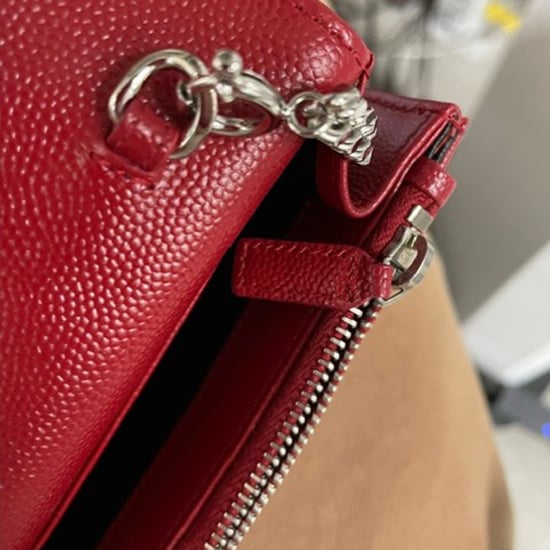 Saint Laurent Classic Cassandre Matelassé Wallet On Chain Bag in Red Leather - Image 5