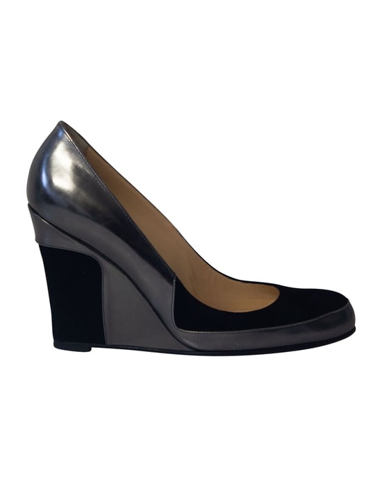 Christian Louboutin Metallic Wedge Pumps in Grey Leather - Image 1