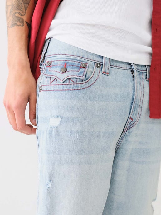 Bobby Baggy Single Needle Flap 32In in James St Light Wash With Rips