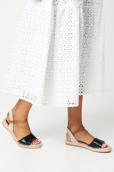 Ischia Mixed Material Flat Espadrille Sandals
