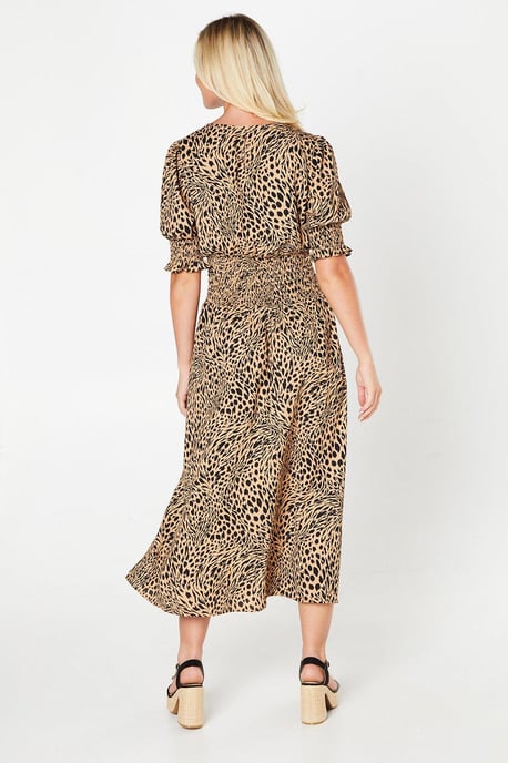 Animal Shirred Waist Maxi Dress