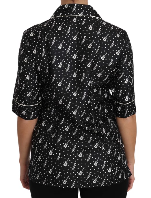 Camisa de seda negra con estampado de guitarra y trompeta para mujer de Dolce & Gabbana - Image 3