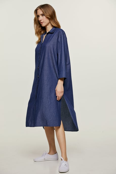 Indigo Midi Dress with Side Slits