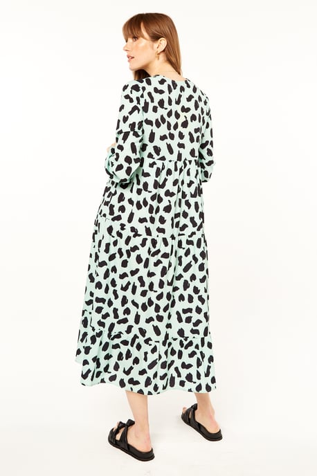 Green Printed Smock Dress