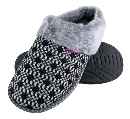 Dunlop - Ladies Cute Cosy Plush Memory Foam Knitted Slippers With Open Back Mules - Image 1