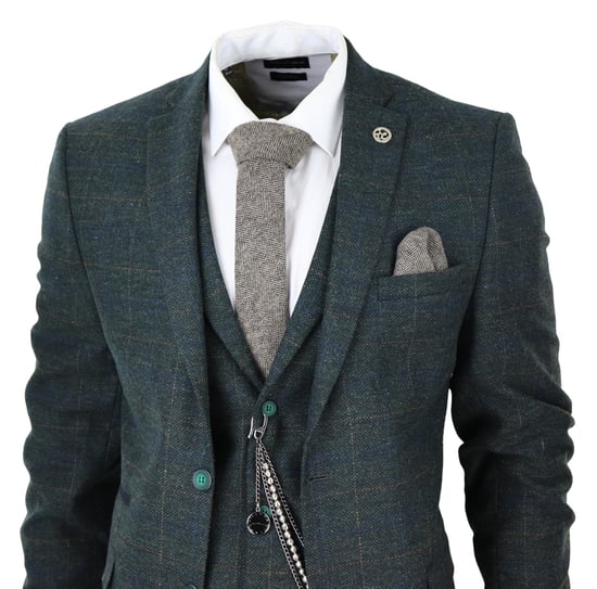 Traje de lana de 3 piezas para hombre, de tweed verde oliva y cuadros, Peaky Blinders, estilo Gatsby de los años 20 - Image 3