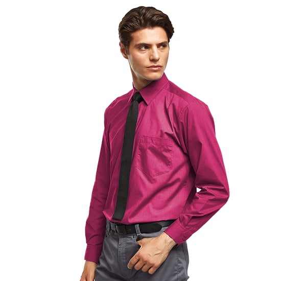 Premier Mens Premier Poplin Long-Sleeved Formal Shirt (Hot Pink) - Image 2