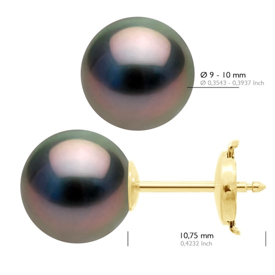 Earrings Yellow Gold 375 - Real Cultured Tahiti Pearls Round 9-10 mm - Image 2