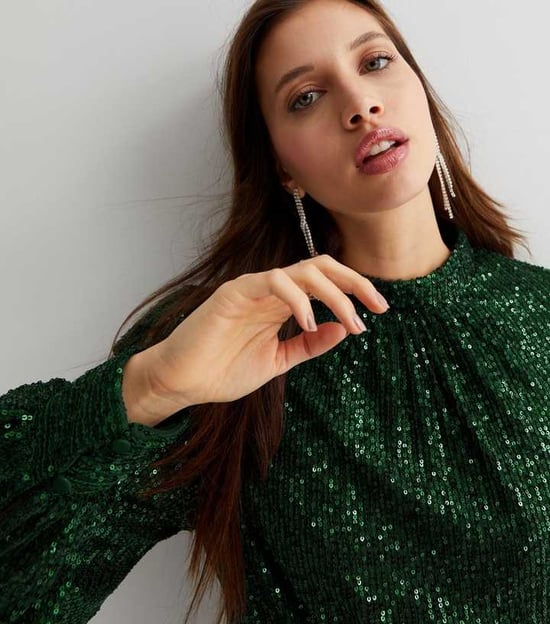 Sequin High Neck Loosefit Blouse