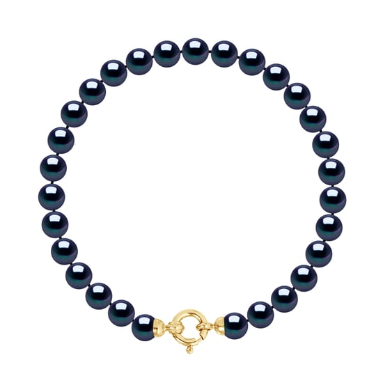 DIADEMA - Bracelet - Real Freshwater Pearls - Black Tahitian Style- Yellow Gold