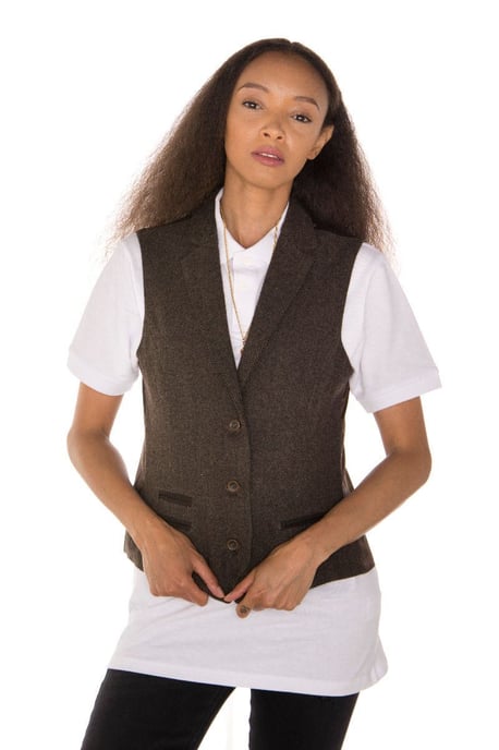 Womens Tweed 1920s Herringbone Brown Waistcoat