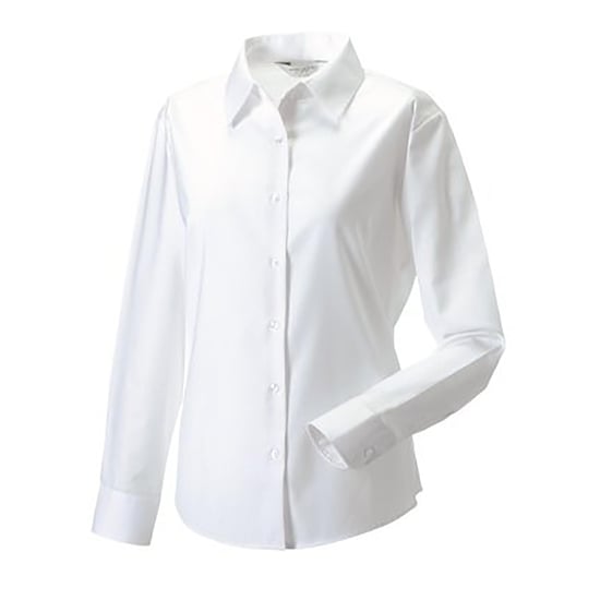 Russell Collection Ladies/Womens Long Sleeve Easy Care Oxford Shirt (White) - Image 2