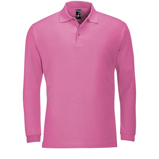 SOLS Mens Winter II Long Sleeve Pique Cotton Polo Shirt (Flash Pink) - Image 1
