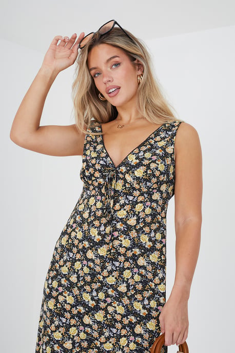 Floral 'Matisse' Sleeveless V-Neck Floral Midi Dress