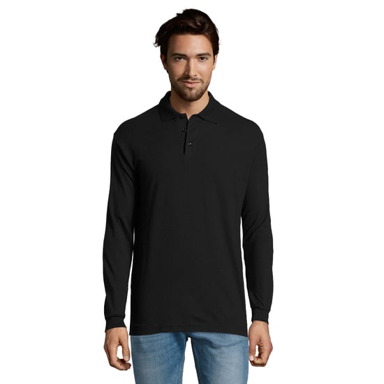 SOLS Mens Star Long-Sleeved Polo Shirt (Black) - Image 1