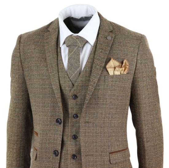 Traje retro vintage de tweed marrón a cuadros para hombre de 3 piezas - Image 5