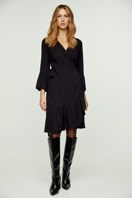 Black Wrap Dress Viscose with bell sleeves.