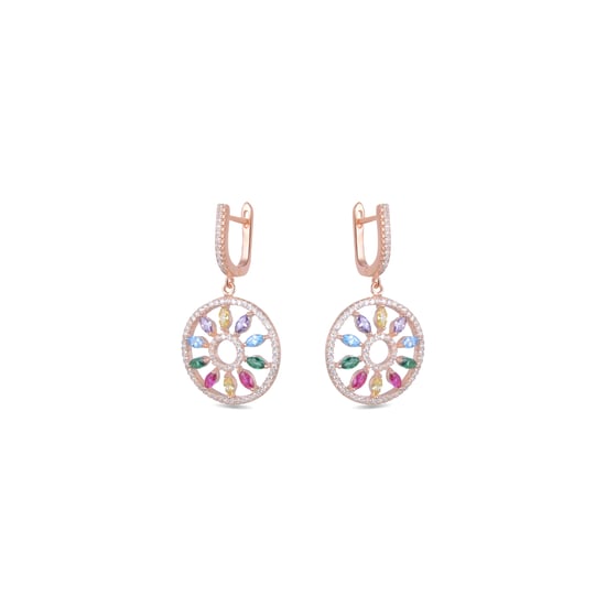 Pendientes Luxenter con cierre catalán mobel de plata de ley 925 y circonita multicolor con acabado en baño oro rosa de 18 quilates - Image 2