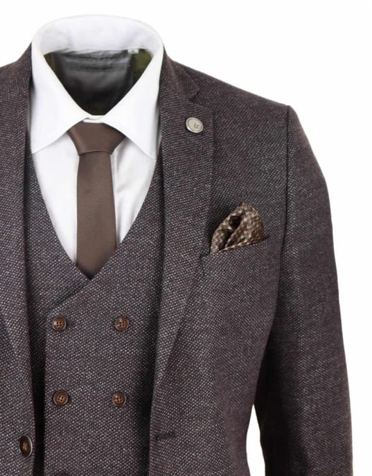 Traje de tres piezas de lana marrón para hombre, cruzado, de tweed, Peaky Blinders, años 20 - Image 5