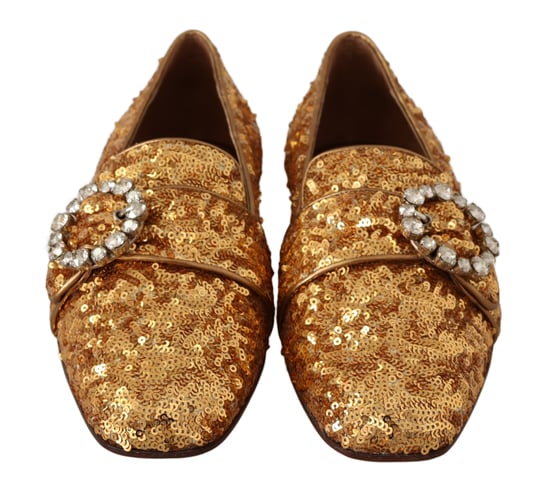 Mocasines de mujer planos con lentejuelas doradas y cristales de Dolce & Gabbana - Image 5