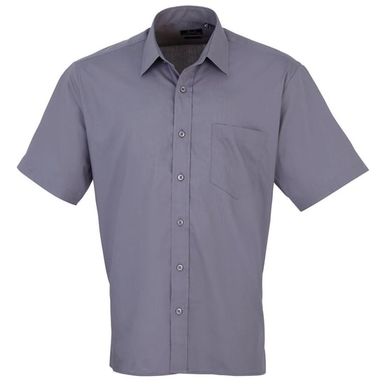 Premier Mens Short Sleeve Formal Poplin Plain Work Shirt (Steel) - Image 1