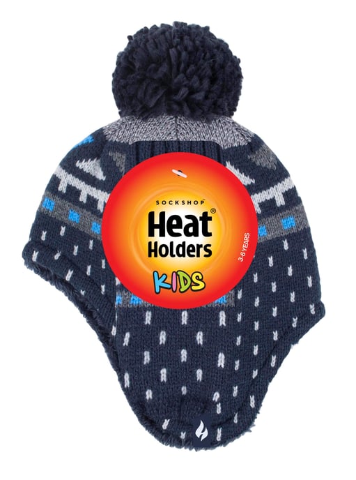 Calentadores - Niños al aire libre de imitación de piel Pom Pom Sombrero con orejeras y guantes Mittens - Azul marino - Image 2