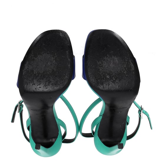 Saint Laurent Jane Ankle Strap Heeled Sandals in Green and Blue Leather - Image 6