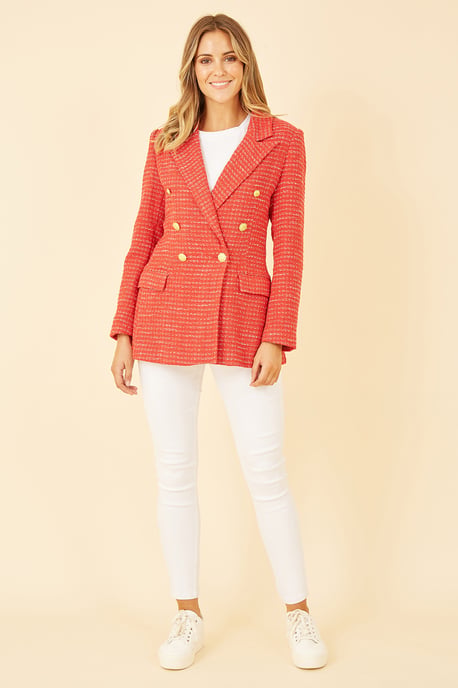 Red Boucle Fitted Blazer