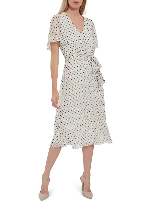 Freema Chiffon Spot Dress With Tie
