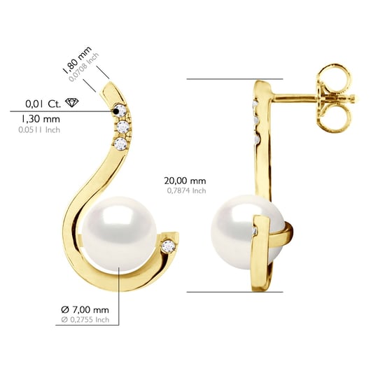 Earrings Prestige - Diamonds 0,08 Cts - Quality HSI - White Gold - Real Cultured Freshwater Pearls Round 7-8 mm - Image 2