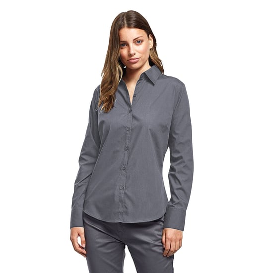 Premier Womens/Ladies Poplin Long-Sleeved Blouse (Steel) - Image 3