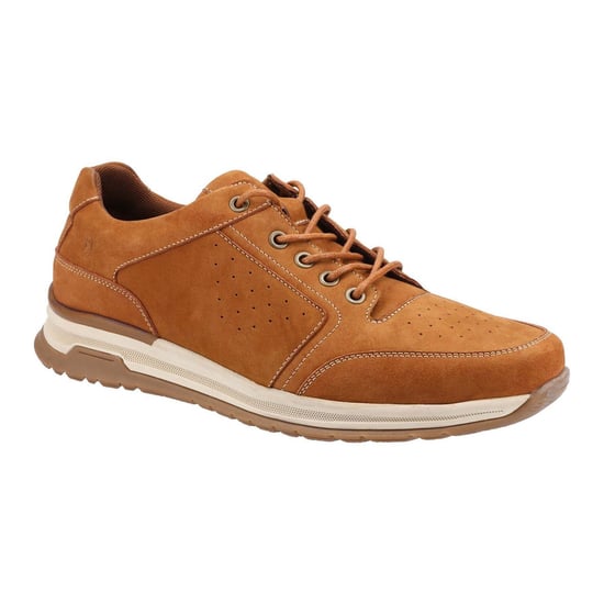 Hush Puppies Mens Joseph Lace Leather Trainers (Tan) - Image 1
