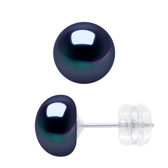 Earrings White Gold - Real Cultured Freshwater Pearls Button 8-9 mm - Image 1