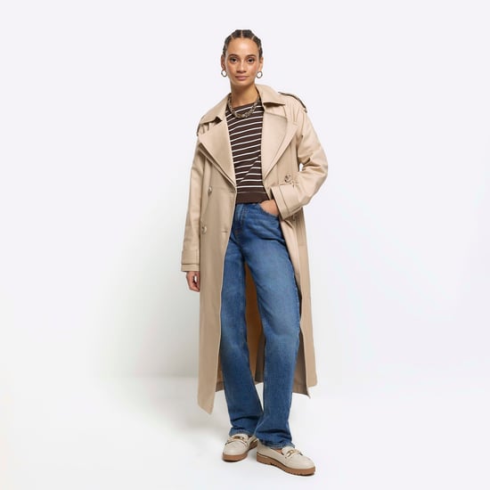 River Island Womens Crop Sweatshirt Brown Stripe Crew Neck