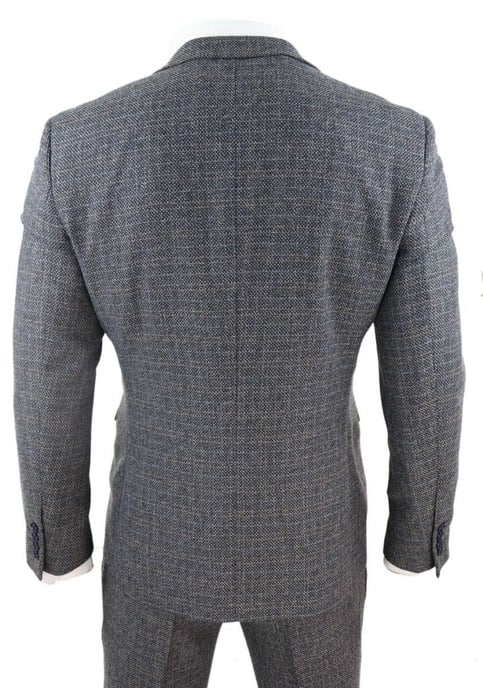 Traje retro vintage de tweed a cuadros azul marino de 3 piezas para hombre - Image 3