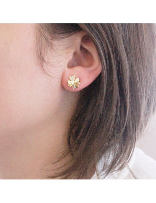 Pendientes de pétalos de trébol - Oro y cristal - Image 2
