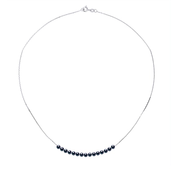 DIADEMA - Bracelet - 15 Real Freshwater Pearls - Black Tahitian Style - Cable Chain in White Gold