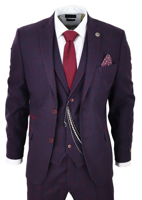 Traje de tweed de 3 piezas para hombre, a cuadros morados ciruela, Peaky Blinders, clásico Gatsby de los años 20 - Image 1